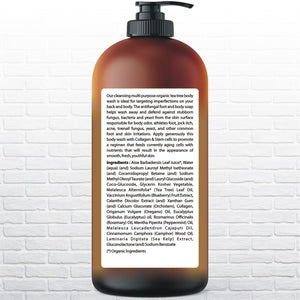 Tea Tree Body Wash -w/ Stem Cell, Collagen & Organic TeaTree Oil Fights Body Odor, Acne, Athlete’s Foot, Jock Itch, Dandruff, Eczema, Yeast Infection, Shower Gel for Women & Men, Skin Cleanser 16.9 oz